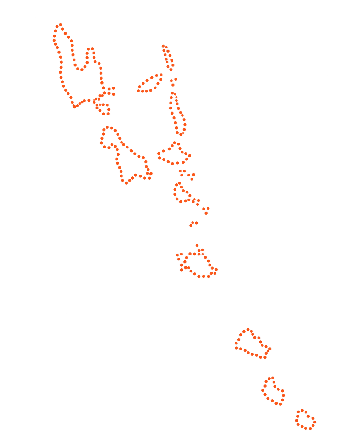 Dotted map of the Vanuatu island chain